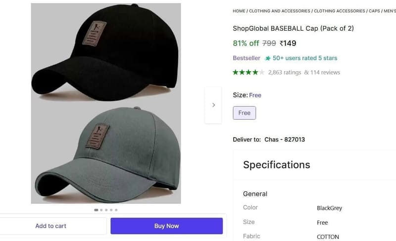 🔥  BASEBALL Cap (Pack of 2) @ ₹149