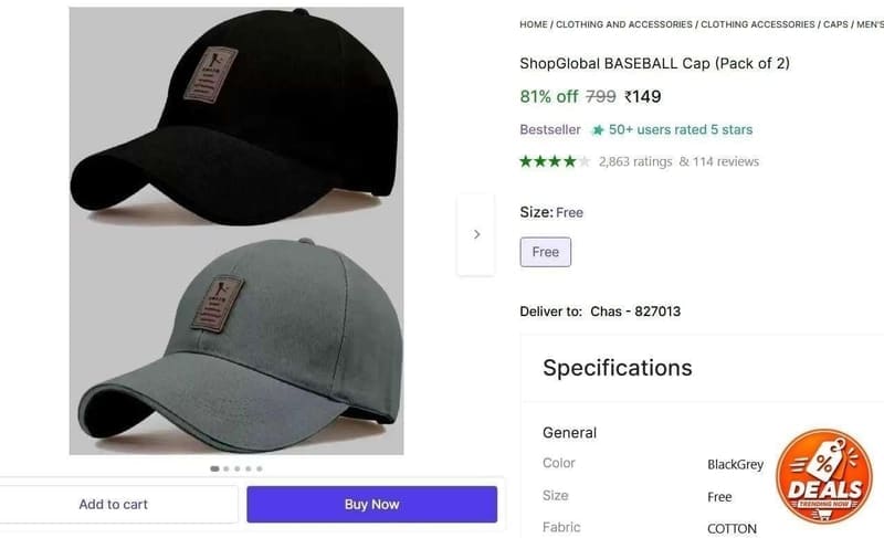 🛍️ BASEBALL Cap (Pack of 2) at ₹149