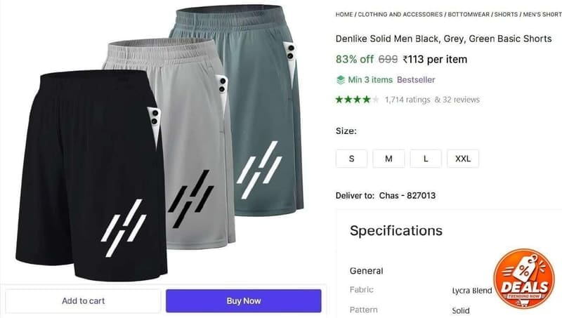 🛍️ Shorts at ₹113