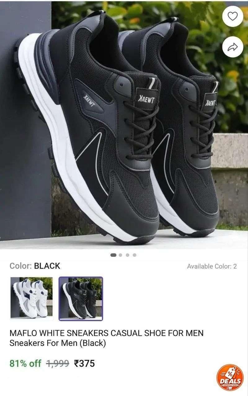 🛍️ Sneakers For Men (Black) at ₹375