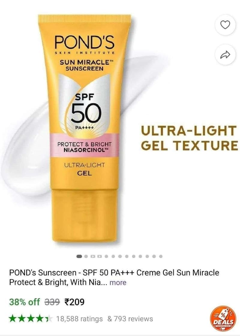 🛍️ POND's Sunscreen - SPF 50 PA+++ (50 g) at ₹209