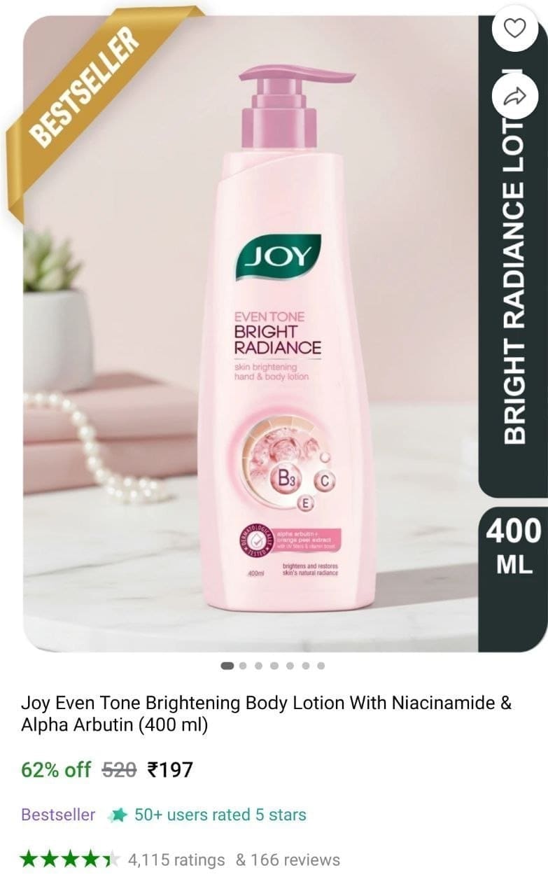 🔥  Joy Even Tone Brightening Body Lotion (400 ml) @ ₹197