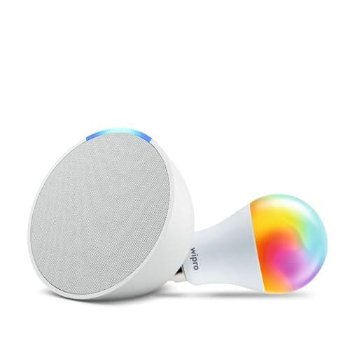 🛒 Amazon Echo Pop (White) Smart Home Speaker Combo with Wipro Simple Setup 9W LED Smart Bulb | with Bluetooth and Alexa