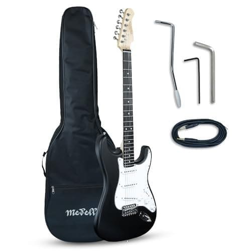 🛒 Medellin MDE1BK 38" ST-Style Electric Guitar | Linden Wood Body | Maple Neck | SSS Single-Coil Pickups | 5-Way Switch | Tremolo Bridge | Gig Bag + Learning Course | Black