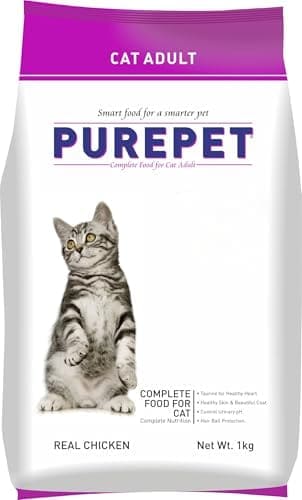 🛒 Purepet Adult Dry Cat Food 1kg Pack | Real Chicken Flavour | Prevents Hairballs | Supports Cardiac Function | Promotes Skin Wellness | Enriched with Taurine