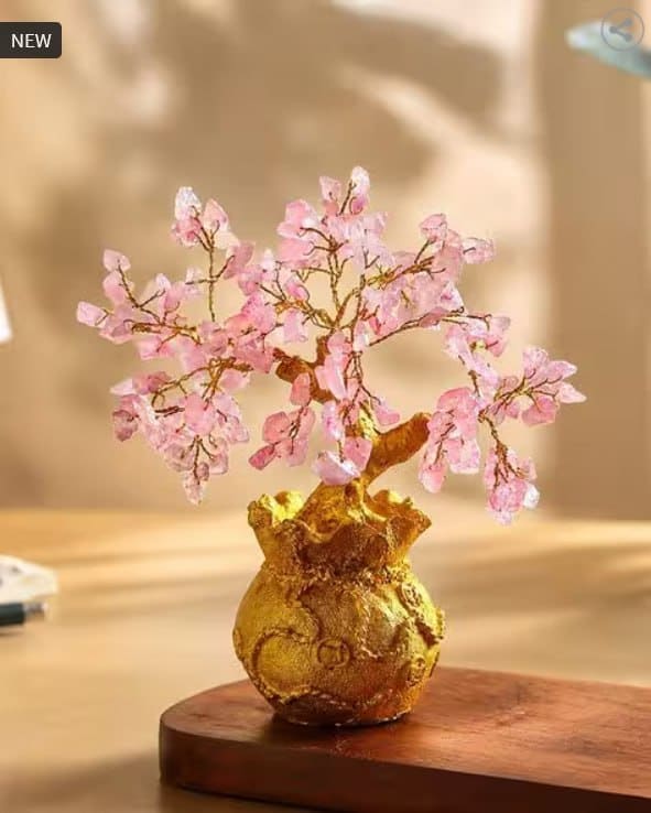 🌸 HABERE INDIA Rose Quartz Crystal Tree in Gold Pot ✨🌳