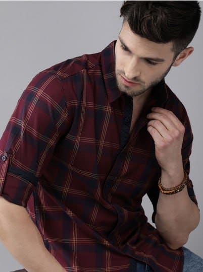 🔥 Roadster Men Maroon & Blue Checked Casual Shirt 👔✨