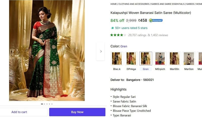 🔥  Woven Banarasi Satin Saree @ ₹458