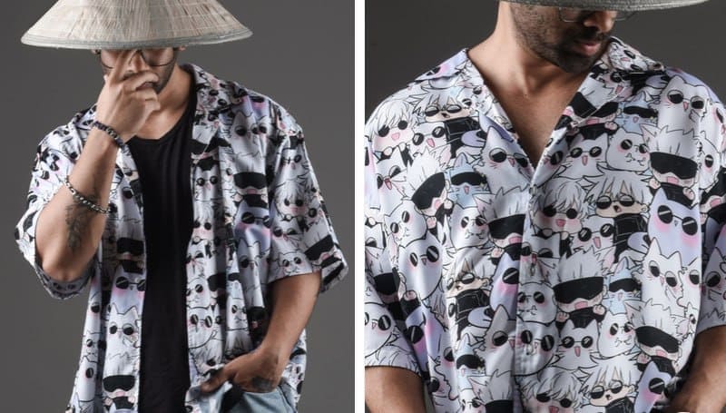 🔥 Xenpachi Men Jujutsu Kaisen Anime Oversize Drop Shoulder Hawaiian Shirt ⚔️✨