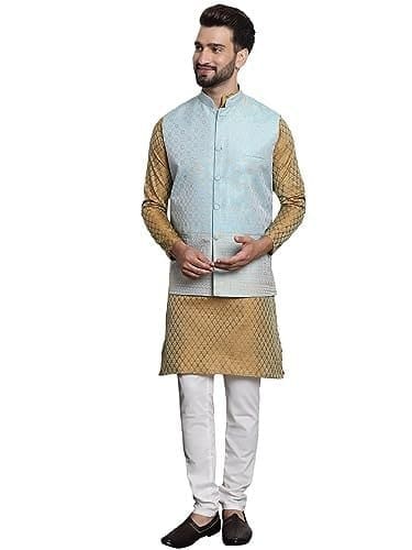 SOJANYA (Since 1958 Men's Jacquard Silk Kurta and Pyjama wit...