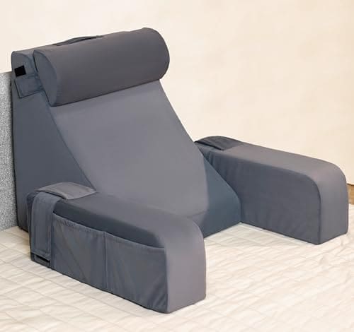 🛒 FOVERA Reading Pillow with Arm Support & Headrest | Backrest Wedge Pillow for Bed | High-Resilience Foam Bed Back Support Pillow for Reading, Working & Relaxing | Removable Velvet Cover (Grey)