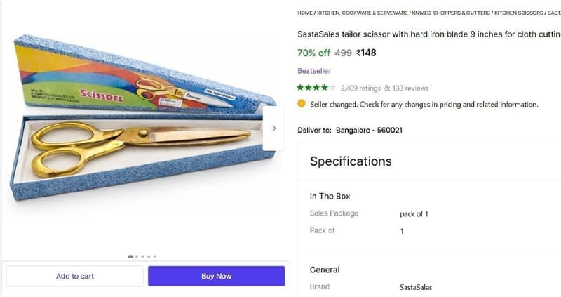 🔥  Cloth Cutting Scissor (9 Inch) @ ₹148