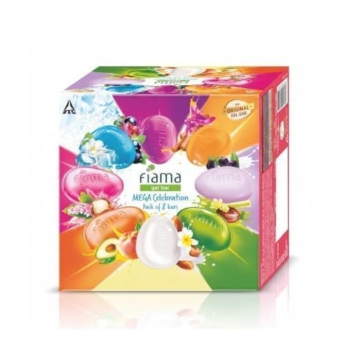 🛒 Fiama Gel Bar Mega Celebration Pack 1kg (125g Pack of 8) | 8 Unique Soap Variants | Moisturised Skin with 30% Smoothing Body Serum | Bathing Soap Gift Set for Women & Men | All Skin Types