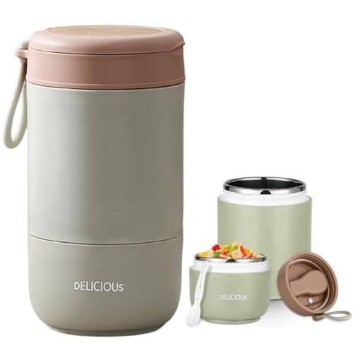 🛒 KitchEase 730ml Stainless Steel Lunch Pot – Leakproof Meal Jar with Foldable Spoon, Ideal Tiffin Box for Meals, Lunch, Office, School, College – Fern Green