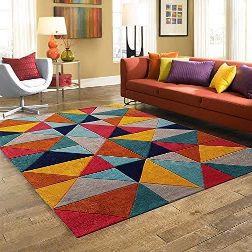 🛒 HassanCarpet Embossed Carved Handmade Tuffted Woollen Thick Geometrical Carpet for Living Room Bedroom (MultiShade 3 X 5 Feet/150 X 90 cm)