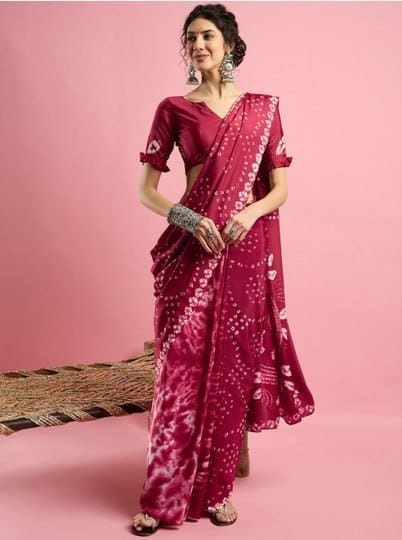 🔥 Sangria Ethnic Printed Bandhani Saree with Blouse Piece ❤️✨