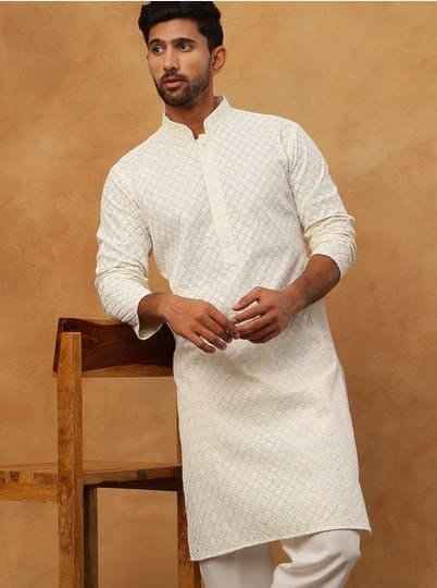 👑 Jompers Men's Geometric Embroidered Thread Work Kurta ✨