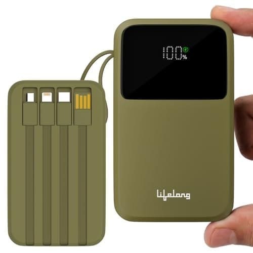 🛒 Lifelong Electronics 20000mAh 22.5W Fast Charging Power Bank | 3 Inputs (1 Built-in USB A Cable + 1 C + 1 Lightning Port) & 6 Outputs (3 Built-in Cables + 1 C + 2 A Port) | Small Pocket Size Powerbank