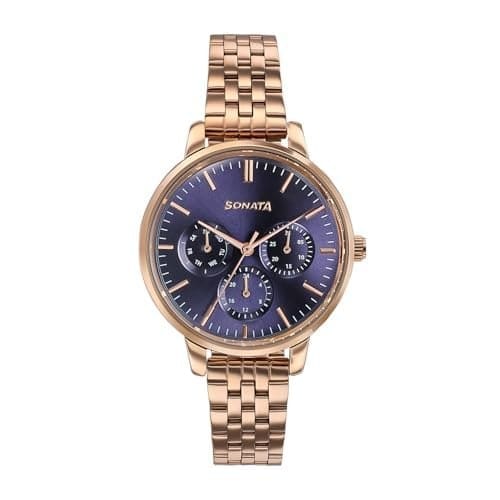 Sonata Verve Quartz Analog with Navy Blue Dial Rose Gold She...