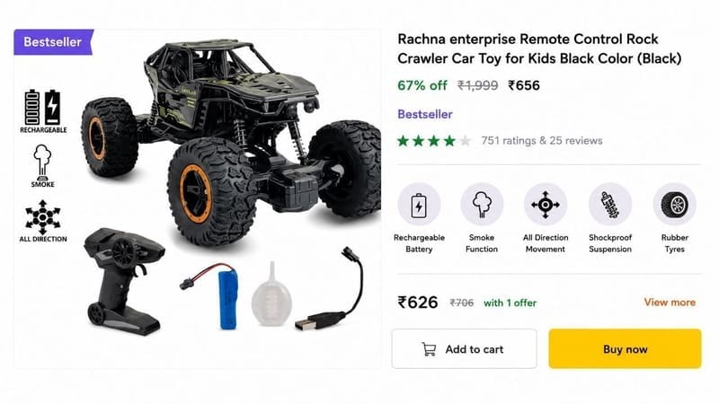 🔥 Remote Control Rock Crawler Car @ ₹656