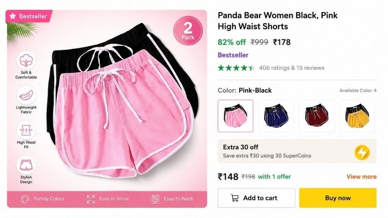 🔥 Pack of 2 Shorts @ ₹178