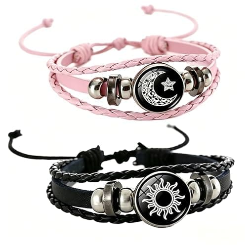 🛒 2 PCS Couple Bracelets, Adjustable Sun & Moon Matching Set for Men & Women
