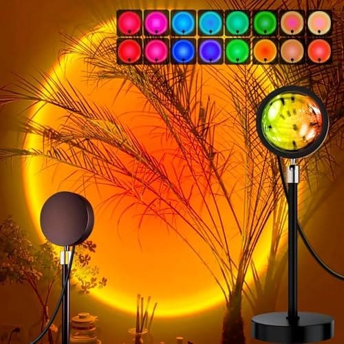 🛒 One94Store RGB Sunset Projection Lamp, 16 Color LED Night Light with Remote, Sunset Light Projector for Bedroom, Room Decor, Photography, Romantic Ambient Mood Light