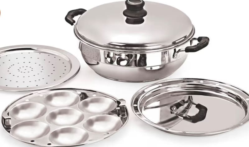 Tosaa Big induction compatible multi-purpose kadai with 5 plates, 27cm silver. for ₹718.