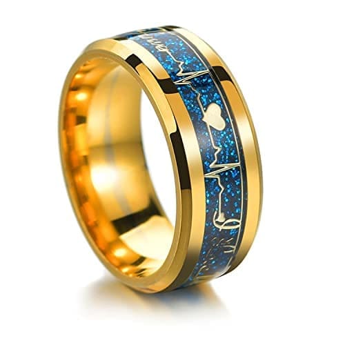 🛒 Fashion Frill Silver For Men Women Ring Heartbeat Band Silver Platinum Finger Ring For Girls Boys Men's Jewellery Couples Gents Unisex Gold Plated Stainless Steel Ring For Women Girls