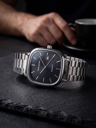 🛒 AMERICANVIBER Men's Silver, Watch with Stainless Steel Band | Water-Resistant Analog Dress & Casual Wristwatch (Black)