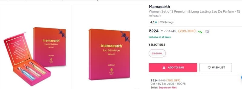 Myntra | Mamaearth Women's 3-Piece Long-Lasting Eau De Parfum, 15ml Each for ₹224.