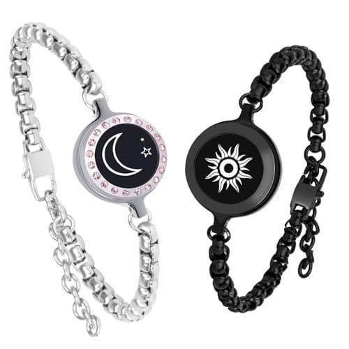 🛒 Long Range Touch Bracelets, Vibration & Light on Couples Bracelets, Remote Control Smart Matching Couples Black Silver Bracelet for Couples Long Distance Relationship Girlfriend Girlfriend Xmas Gifts