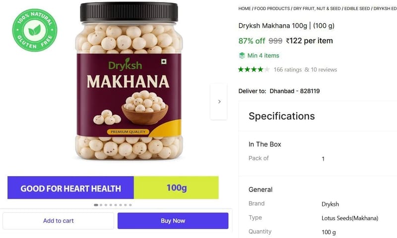 🔥  Makhana, 100g @ ₹122