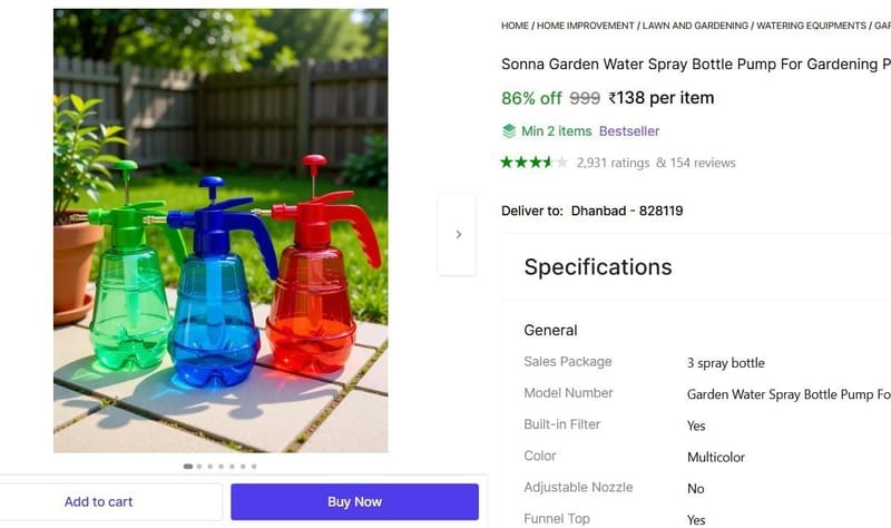 🔥  2L Water Spray Bottle For Gardening @ ₹138