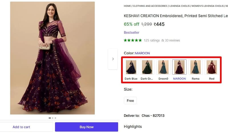 🔥  Women's Embroidered Semi-Stitched Lehenga Choli at ₹445