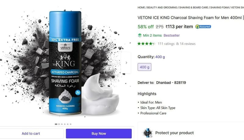 🔥  Shaving Foam for Men, 400ml @ ₹113