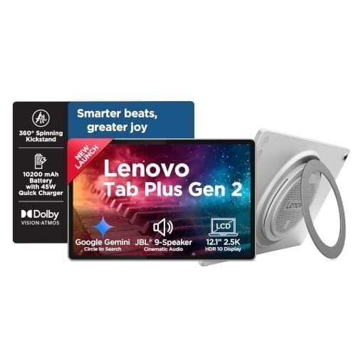 🛒 Lenovo Tab Plus Gen 2 with JBL 9-Unit Speaker System | WiFi only | 12.1" 2.5K Display, 800nits Peak Brightness |8GB RAM + 256GB ROM (Expandable Upto 2TB)| MediaTek Dimensity 7400| 10200mAh | White