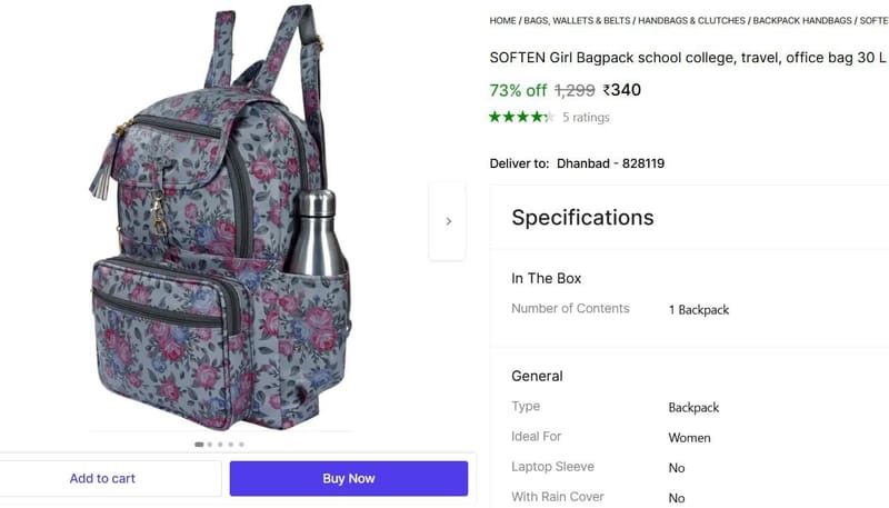 🔥  30 L Backpack (Grey) @ ₹340