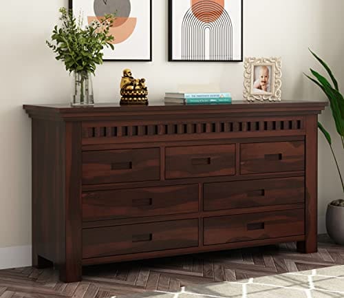 🛒 BAGARI ARTS Solid Sheesham Wood Walnut Finish Chest of Drawer, 7 Compartment Dresser, Storage Organizer Sideboard Closet, Kitchen Cabinet, Cupboard Furniture for Bedroom, Living Room, Home & Office