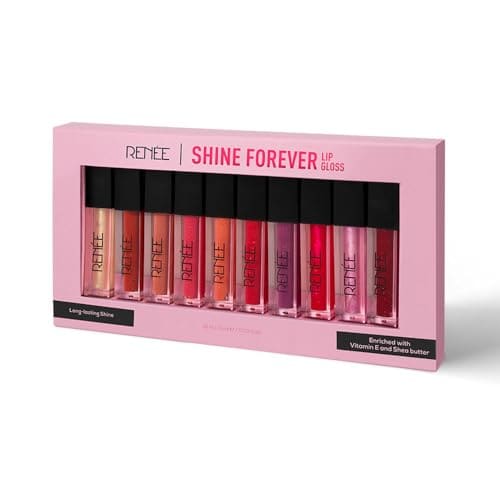 🛒 RENEE Shine Forever Lip Gloss Combo of 10 l Non-Sticky, Hydrating, Nourishing l Long-lasting, Smooth, Moisturizing Effect l Shea Butter & Vitamin E Infused l Travel Friendly l Ideal Gifting