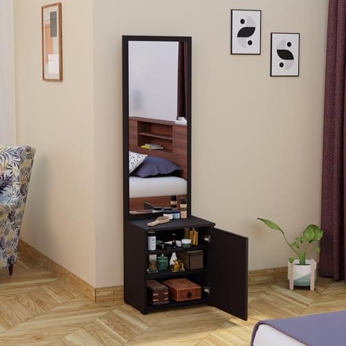 🛒 FURNIFLIX Engineered Wood Dressing Table with Mirror Dressing Table with Storage Vanity Table for Bedroom Living Room Home - Black Finish