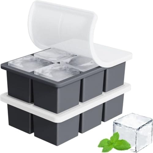 🛒 Sprqcart Large Ice Cube Tray Silicone Ice Cube Trays with Lid for Freezer Stackable Ice Cube Mould for Making Large Square Ice Cubes - Black (Pack of 2)