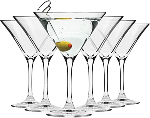 🛒 HRIM ENTERPRISE Martini Glasses 6 Pc- Hand Blown Crystal Martini Glasses with Stem - Elegant Cocktail Glasses for Bar, Martini, Cosmopolitan, Manhattan, Gimlet, Pisco Sour - Elixir Glassware - 240 ml.