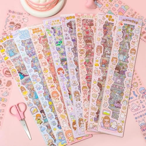 🛒 Jaravik Cute Cartoon Theme Kawaii Stickers-20 Pet Sheets Cute Washi Stickers for Project, Girls Sticker Set for Kids, Self-Adhesive Sticker, Kawaii Sticker Sheet Size - 40 X 8 CM