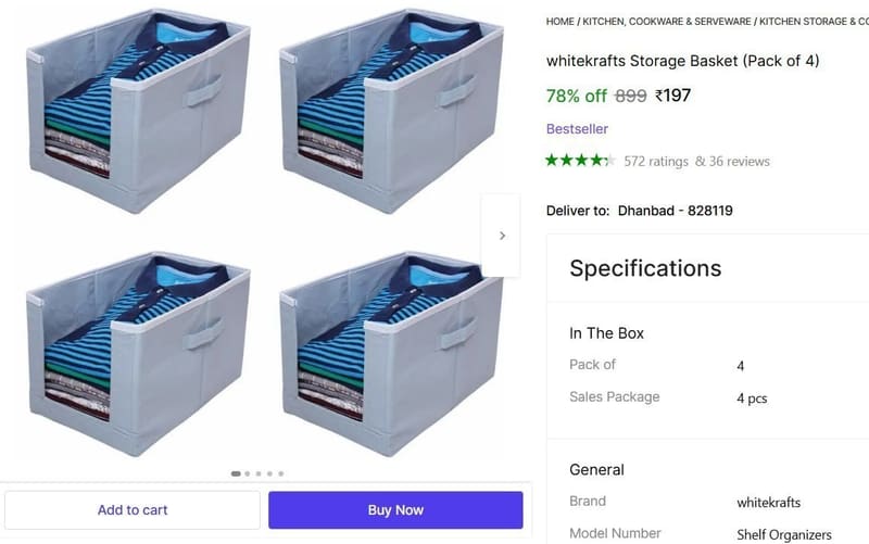 🔥  Storage Basket (Pack of 4) @ ₹197