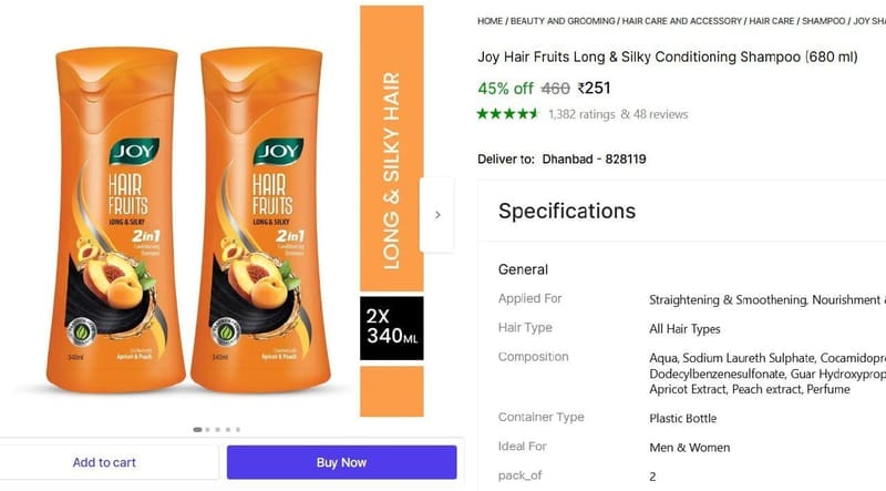 🔥  Joy Hair Conditioning Shampoo (680 ml) @ ₹251