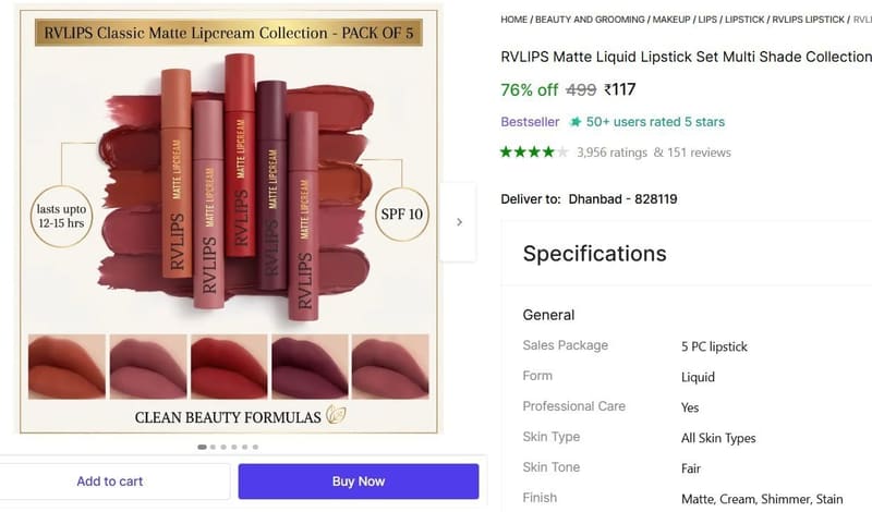 🔥  5 Pcs Lipstick @ ₹117