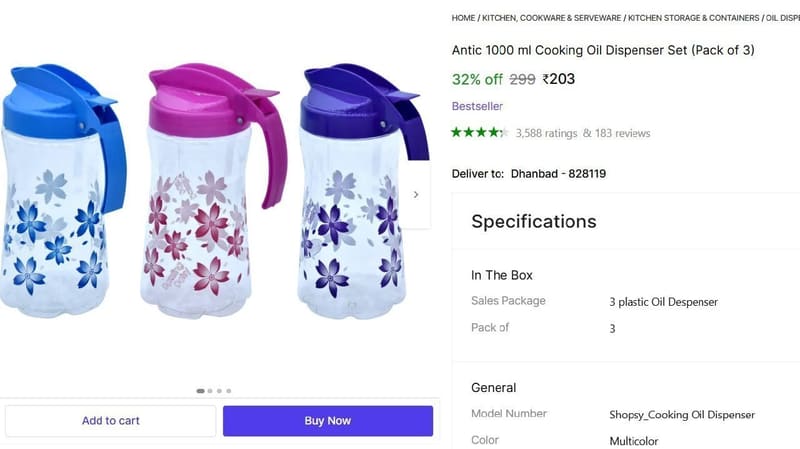 🔥  1L Cooking Oil Dispenser Set (Pack of 3) @ ₹203