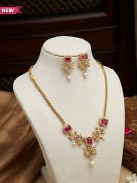 ✨ Avirah Pearls Gold-Plated Cubic Zirconia Necklace & Earrings Set 💎