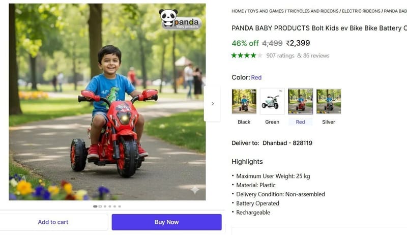 🔥  GRAB : Bolt Kid's EV Bike Battery Operated @ ₹2399
